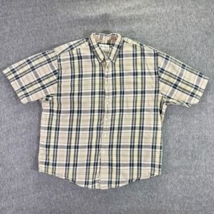 Eddie Bauer Plaid Button Down Shirt Men's Size XL Cotton Short Sleeve Casual Tan